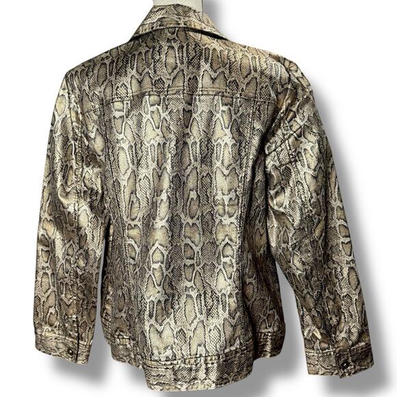 Chico's Womens Large Metallic Gold Bronze Snake Print Trucker Jacket Chico’s 2 - Picture 2 of 13